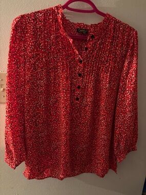Dalia Red Printed Long-Sleeve Henley Top